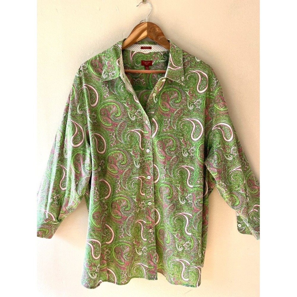 Talbots Plus Sz 3X Haberdashery English Paisley Wrinkle Resistant Shirt Blouse